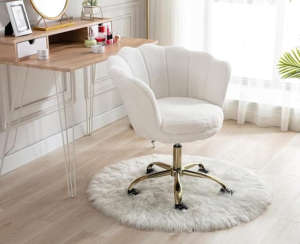 Ya-Home Faux Fur Home Office Chair Swivel Desk Chair with Adjustable Height for Home Office/Bedroom, White thumbnail 6