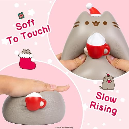 Hamee Pusheen The Cat Christmas Jumbo Squishy Toy Collectible Slow Rising Cute SquiSHU Birthday Gift, Party Favors, Stress Relief – Holiday Pusheen with Hot Cocoa thumbnail 6