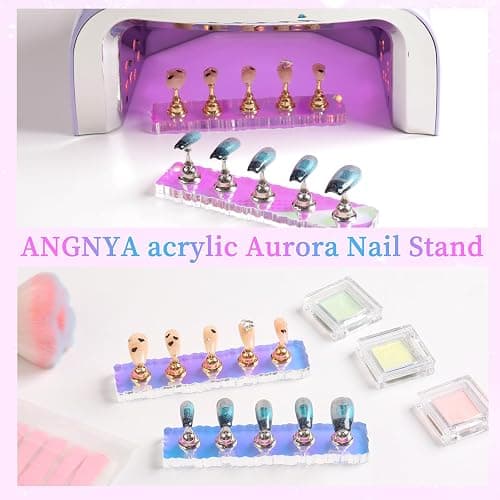 ANGNYA Nail Stands for Press Ons Fake Nail Holder for Painting Nails Art | 2 Sets, 96Pcs Sticky Tapes, Iridescent Color, Strong Magnetic, Sturdy and Easy to Use, Good for Nail Display and Practice thumbnail 3