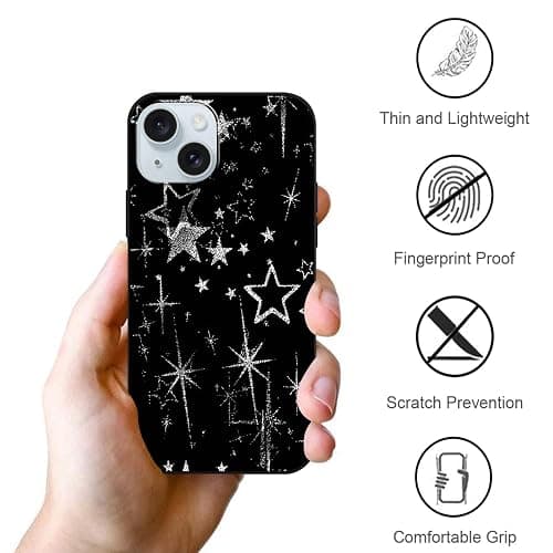 Vulfwela for iPhone 15 6.1'' Cute White Line Stars Phone Case | Cool Aesthetic Y2K Star Design Phone Cover Soft TPU Silicone Anti-Scratch Non-Slip Shockproof Protective Case for Women Girls thumbnail 6