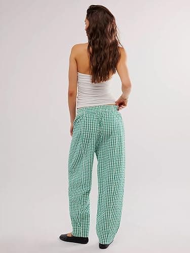 YKR Plaid Pants for Women Gingham Lounge Wide Leg Low Waist Pajama Pants Elastic Waist Trousers with Pocket thumbnail 5