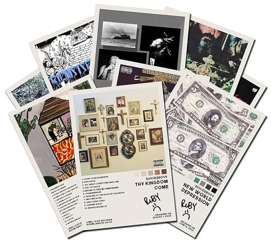 Uicideboys Poster 9-Piece Set Eternal Grey，New World Depression， Sing Me a Lullaby, My Sweet Temptation， Stop Staring At the Shadows ， Thy Kingdom Come Poster Canvas Album Unframed Set - 8x12IN thumbnail 3