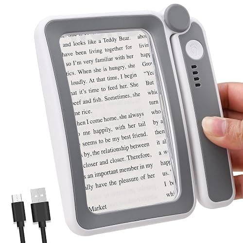 Rechargeable LED Magnifying Glass for Reading Books, Bible & Small Print, 4X Optical-Grade Rectangular Lens with 3 Adjustable Brightness Levels, USB-C Foldable Magnifier Gift for Seniors, Low Vision - Image 1