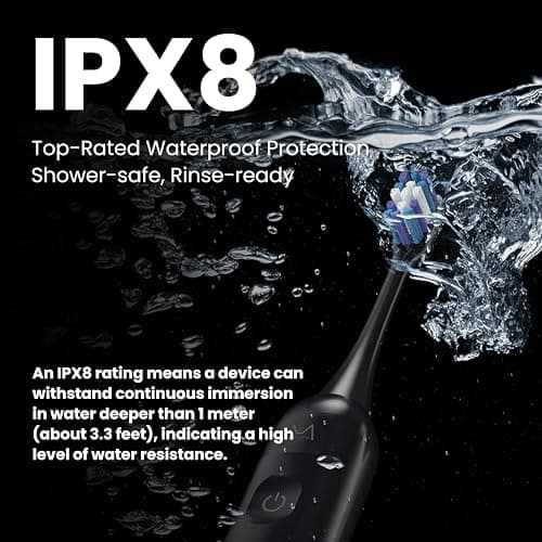 Electric Toothbrush, Marlincare Electric Toothbrush for Adults 180 Days Battery Life Rechargeable with 5 Modes, 48000VPM Motor Smart Timer IPX8, Sonic Toothbrush with 4 Brush Heads &Travel Case, Black thumbnail 6