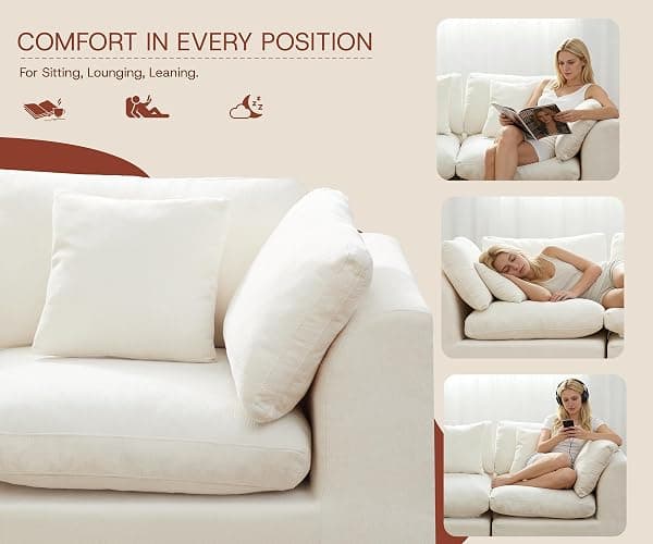 GRUSIGN 79'' Oversized Boneless Cloud Loveseat for Living Room, Modern Big Sectional Compressed 2 Seater Couch with 2 Throw Pillows, Comfy Chenille Deep Seat Foam Spineless 2 Person Couch, Beige thumbnail 9