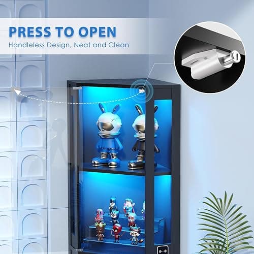 BROTTAR 65" Corner Glass Display Cabinet with LED Lights, 4-Tier Showcase Display Case with Glass Doors & Human Body Sensor for Collectibles, Liquor, Black thumbnail 4