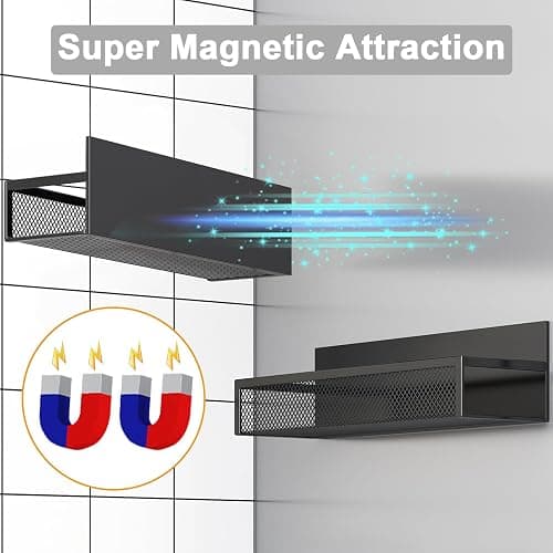 Aufworld Porte-épices magnétique pour réfrigérateur - Lot de 2 étagères magnétiques, organisateur frigo avec 4 crochets amovibles, étagère magnétique pour rangement et organisation de cuisine(2 PACK) thumbnail 4