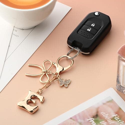 Sylixonae Bubble Initial Keychain with Bow & Butterfly - Gold Letter Bag Charms for Women, Cute Purse Handbag Accessories thumbnail 5