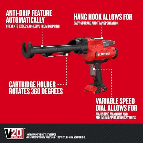 CRAFTSMAN V20 Caulk Gun, No Drip, Cordless, with anti-drip and variable speed, Tool Only (CMCE600B) thumbnail 2