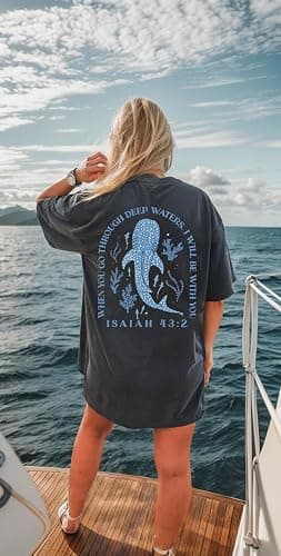 Christian Oversized Shirt for Women Faith Bible Verse Graphic Tee Top Vacation Summer Casual Boho Wildflowers T Shirt thumbnail 4