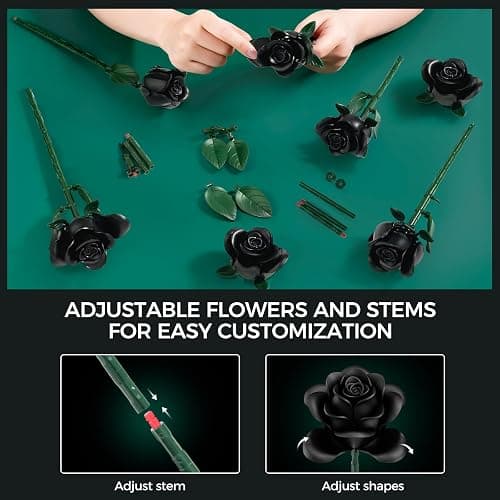 CLMTAS 12 PCS Black Roses Bouquet Building Set, Eternal Artificial Flowers, Gothic Retro Botanical Collection Decor Flower, Christmas Romantic Gift, Anniversary & Home Decor, No Vase thumbnail 5