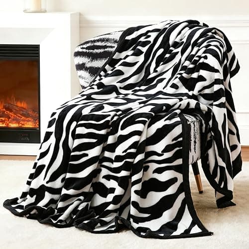 PU MEI Fuzzy Flannel Throw Blanket for Sofa, Couch, Bed, Black and White Zebra Print Blanket Animal - Lightweight Double Sided Cozy Super Soft Blankets, 50" x 60" inches - Image 1