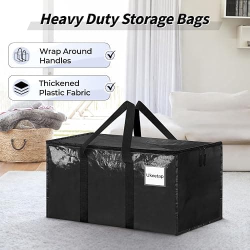 ukeetap 8 Pack Extra Large Clothes Storage Bins with Lids,Black | Storage Bags with Reinforced Handles & Heavy-Duty Zippers, Moving Bags Boxes Totes for Clothes Packing, Dorms, College thumbnail 4