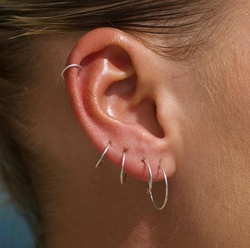Solid Sterling Silver Hoops | Thin Sleeper Hoop Earrings for Women Sleepers Endless Wire Earrings for Sleeping Hypoallergenic Sleep Small Tiny Real Silver Earring Hoops Huggie Dainty | Handmade in FL thumbnail 6