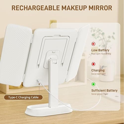 FRANO Vanity Mirror with Lights - Rechargeable Lighted Makeup Mirror | 1X/3X/5X Magnification, Smart Touch, 3 Colors Dimmable | Portable Trifold Mirror for Travel - Valentines Day Gifts for Her thumbnail 7