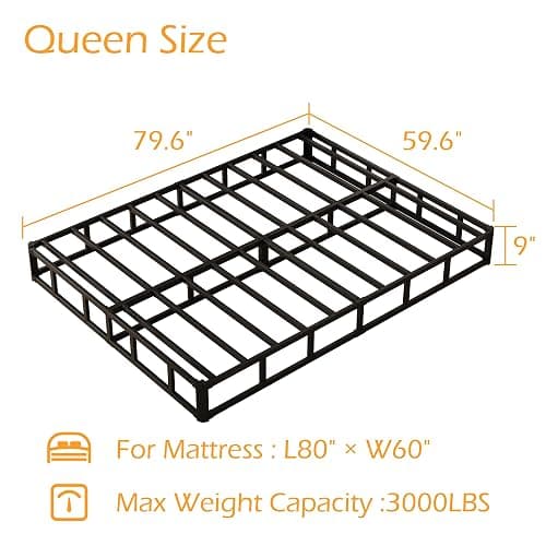 Maenizi 9 Inch Box Spring for Queen Bed, Heavy Duty Metal Box Spring Bed Base with Fabric Cover, Mattress Foundation, Easy Assembly, Noise Free, Black thumbnail 2