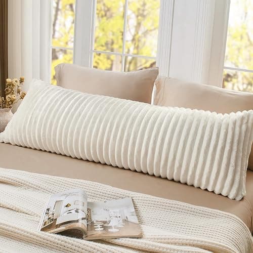 BEDELITE Fluffy Striped Body Pillow Cover with Zipper, Cream White, 20x54 | Ultra-soft Faux Fur with 13D Striped Texture, Comfy, Plush, and Cloud-like, Body Pillow Pillowcase for Bed Couch Room Decor thumbnail 9