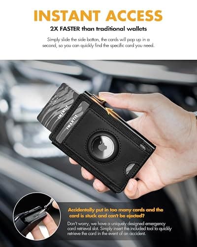 iwantit Front Pocket Wallet for Men: Slim with Detachable Money Clip Airtag Holder ID Window - RFID Blocking for Cards Cash Safe - Pop Up Bifold Wallet for Father, Husband, Friends (Black) thumbnail 4