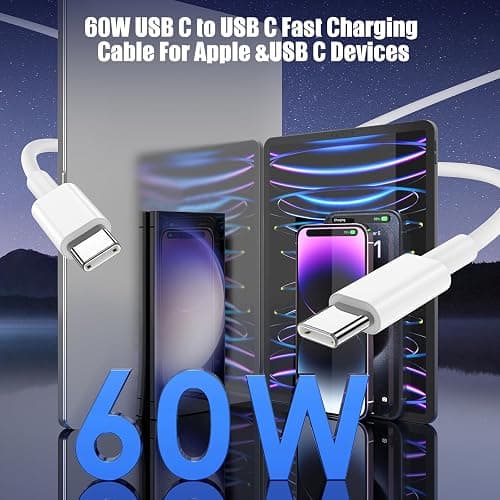 3-Pack [3.3FT+6.6FT+10FT] 60W USB C to USB C Cable, Type C to Type C Cable,Fast Charging Cable for iPhone 16 15 Pro Plus Pro Max，for Galaxy S24 S23 S22, for iPad Pro/Air, for MacBook Pro/Air and More - 10FT+6.6FT+3.3FT - White thumbnail 3