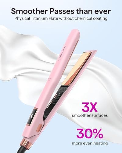 Wavytalk Professional Flat Iron Hair Straightener and Curler 2 in 1, Titanium Flat Iron for One-Pass Wonder 10S Fast Heat Up, Glide & Shine Straightener with Dual Voltage (1.18 Inch) thumbnail 2