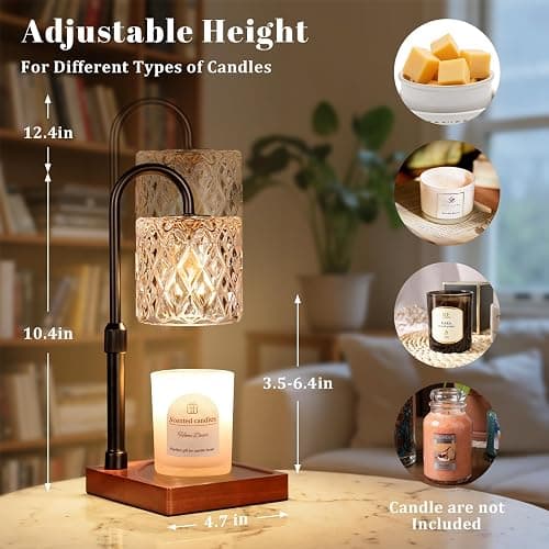 Hong-in Candle Warmer Lamp with Timer -Dimmable Adjustable Height Wax Melt Warmer for Jar Candles,Vintage Home Decor with Elegant Amber Glass,Birthday Gifts for Women, Mom, Friend thumbnail 2