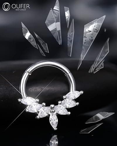 OUFER 16G Septum Rings Hoops, 316L Stainless Steel Septum Piercing Jewelry, Paved Shiny Clear CZ Cartilage Earrings, Helix Conch Daith Piercing Jewelry for Women and Men thumbnail 2