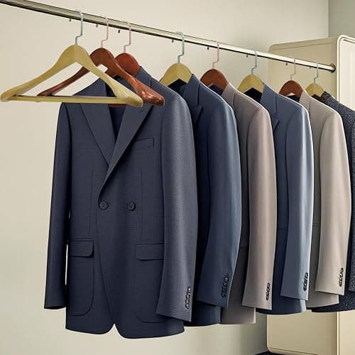 Qiviluto 3 Pack Suit Hangers for Men is a Wooden Hanger with Non Slip Pants Bar and 3 Pack Suit Moistureproof Cover, It's a Better, Higher-end Jacket and Sweater Hangers (Natural) thumbnail 2