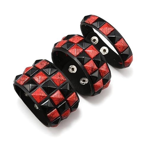 CCAKXCJJ 3PcsPunk Bracelet Leather Studded Bracelets Emo Bracelet Adjustable Goth Bracelets for Men Women thumbnail 3