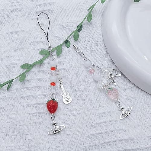 cioatu 1-4PCS Cute Phone Charms Aesthetic Y2K Cell Phone Charms Strap Pink Strawberry Butterfly Star PhoneCharm Y2K Accessories for Bag Keychain Airpods Camera Pendants Decor thumbnail 2