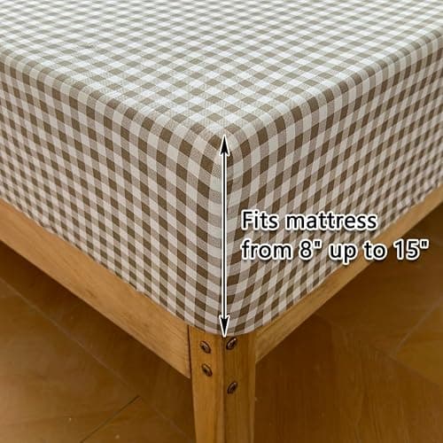 NSNLGSGC Tan Gingham Ruffle Twin Sheet Set, Taupe Soft Pre-Washed Microfiber Plaid Twin Bed Sheets, 3-Pieces Farmhouse Sheet Set with Deep Pocket thumbnail 6