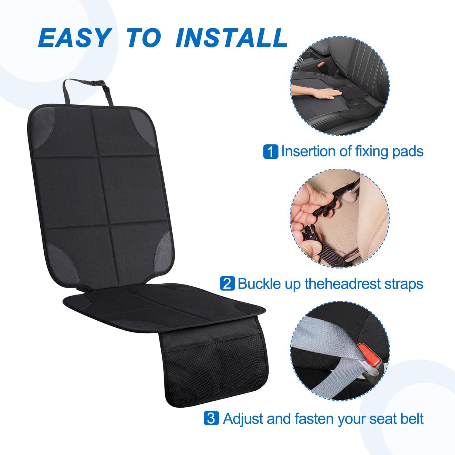 Car Seat Protector with Thick Padding & Anti-Slip Backing, Waterproof Seat Cover for Baby Car Seat, 600D Fabric with Storage Pocket thumbnail 7