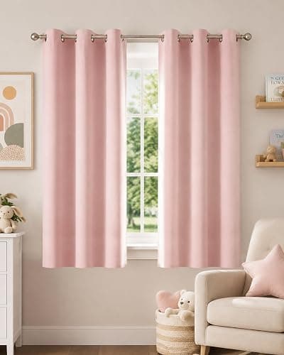 NICETOWN Blush Pink Blackout Curtains 63 Inches Long 2 Panels for Girls Room, Bedroom, Nursery Thermal Insulated Blackout Drapes Solid Grommet Noise Reducing Window Curtains, W40 - Image 1