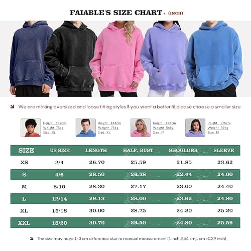 FAIABLE Womens Oversized Hoodie Couples Heavyweight Hoodies Vintage Acid Wash Hoodie Cotton Fleece Hoodies for Women thumbnail 6