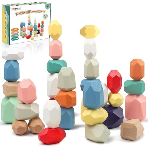 FUNNYB&G 36 PCS Stacking Rocks Montessori Toys for 3+ Year Old Girls Boys Wooden Building Blocks Balancing Stones for Kids Preschool Educational Sensory Toys for Toddlers Easter Birthday Gifts - Image 1