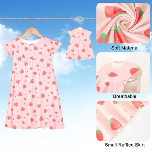ICOSY Matching Doll & Girls Nightgowns Clothes Girls Pajamas Sleepwear Outfit for Kids and American 18" Girl Doll thumbnail 5
