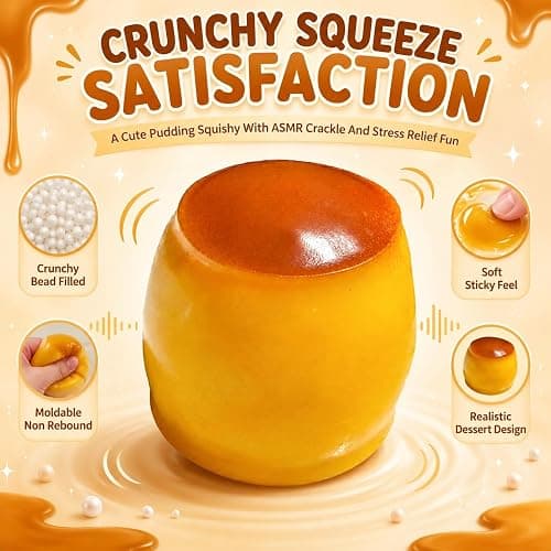 Crunchy Pudding Squishy Stress Ball Food Toy Bead Filled Caramel Squeeze Moldable Slushy Asmr Realistic Taba Handmade Non Rebound Sticky Silicone Dessert Adults Party Favor Cute Soft thumbnail 3