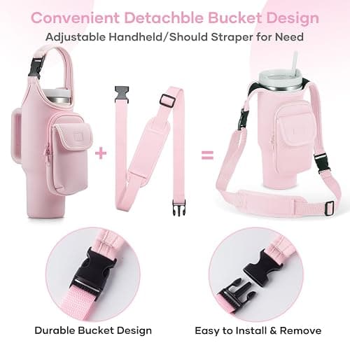 Carrier Bag with Phone&Flap Pockets for Stanley 40/30oz Tumbler with Handle, Insulated Neoprene Cup Holder Carrier Bag w/Shoulder & Handheld Strap Fits Stanley Cup Accessories thumbnail 3