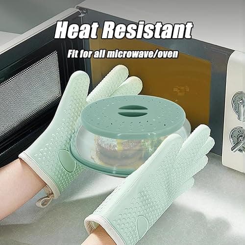 2 in 1 Silicone Microwave Splatter Cover Food, Microwave Mat Place Holders for Multi-use, Silicone Trivet, Pot Holders, Drying, Baking, Utensils Rest for Kitchen Counter Mat, Grey - Light Green (Mat With Cover) thumbnail 6