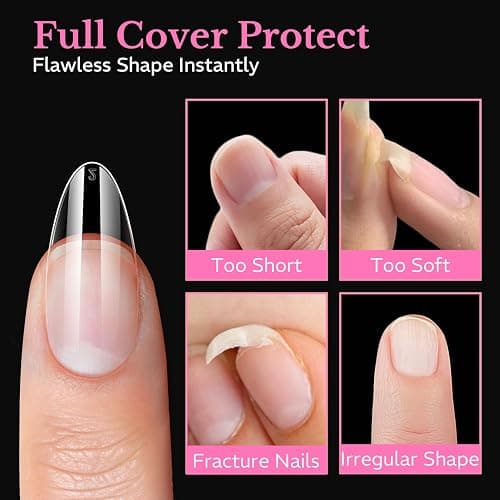 Medium Almond Nail Tips, 600pcs Soft Gel Nail Tips Pre Etched 15 Sizes | Half Matte Full Cover Acrylic Fake Nails, Clear Press On Nail Extensions for DIY Manicure at Home Nail Art thumbnail 5
