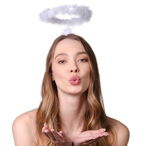 Funcredible White Angel Halo Headband – Feathered Halo Costume Accessory for Adults thumbnail 4