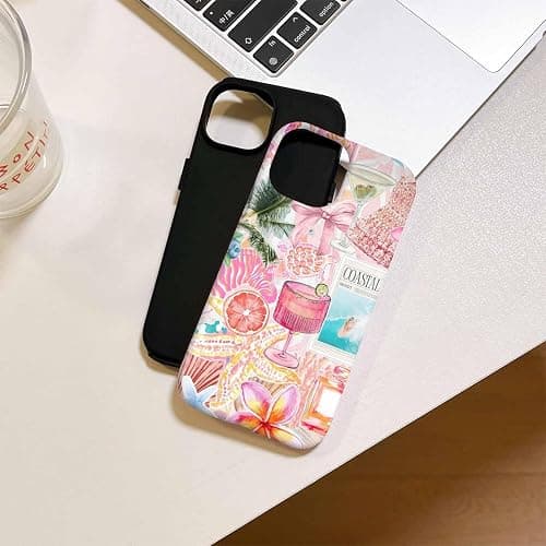 Dahimomo Summer Cute Phone Case for iPhone 14/iPhone 13 6.1", 2-in-1 Girly Aesthetic College Pink Bow Design Pattern, Camera Lens Protective Shockproof Bumper Slim Cover for Girl Women thumbnail 2