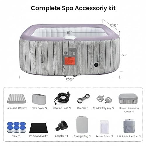 SEGMART 4-6 Person Inflatable Hot Tub, Portable Outdoor Spa with 130 Air Jets, Circulation Heating & Filter System, PVC Blow Up Tub for Backyard & Patio (Square) thumbnail 2