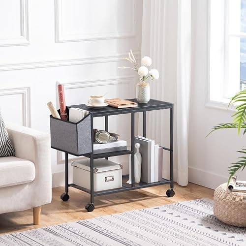 MAHANCRIS Printer Stand with Storage Bag, 3-Tier Mobile Under Desk Printer Cart with Wheels, Wooden Rolling Printer Table, Organizer Shelf for Study, Office, Living Room, Black PTHB2201 thumbnail 2