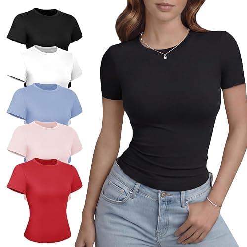 GAYHAY 3 Pack Basic Tees for Women Summer Short Sleeve Crop Top Trendy 2026 | Slim Fitted Compression Shirts ,Soft Stretchy,Workout & Gym & Going Out,Double Lined Teen Outfit,Spring Fashion Y2K Clothes - Image 1