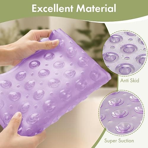 AmazerBath Shower Mat Non Slip 40 x 16 Inches, Shower Stall Mats with Suction Cups and Drain Holes, Non Slip Bath Mat for Tub for Elderly & Kids, Clear Purple thumbnail 6