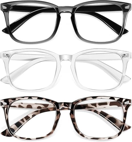 Okany Blue Light Glasses for Kids 3 Pack Blue Light Blocking Glasses for Girls Boys Computer Gaming Screen Glasses, Anti Glare Eyestrain Teen Fashion Glasses Age 3-10 (Grey Black+Transparent+Leopard) - Image 1