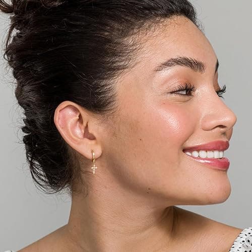 PAVOI 14K Gold Plated 925 Sterling Silver Posts Cross Earrings for Women | Small Religious Faith Cubic Zirconia Cross Studs Huggies Earrings thumbnail 4