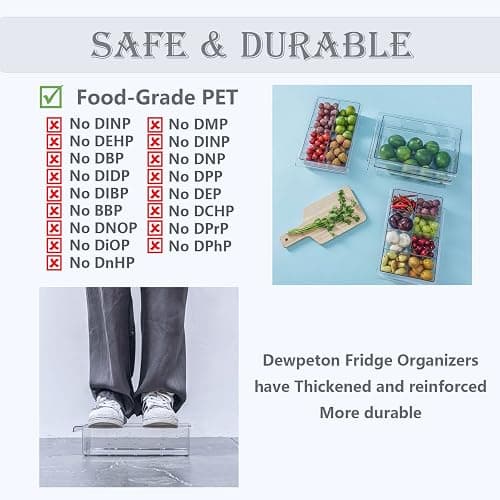 Dewpeton Refrigerator Organizer Bins - Clear Plastic Container Drawer for Egg Vegetable Fruit Snack Drink Food, Home Essentials Organization and Storage for Fridge Kitchen Cabinet Pantry Freezer thumbnail 5