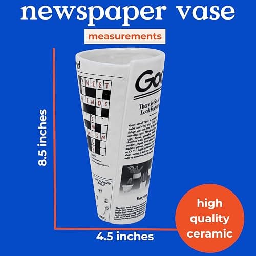 ban.do Vintage Inspired Newspaper Vase, Retro Ceramic Shelf Decor, Unique/Novelty/Eclectic Flower Vase, Newspaper thumbnail 3
