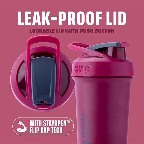 BlenderBottle Sport Sleek Insulated Stainless Steel Shaker Bottle with Wire Whisk, 25-Ounce, Raspberry – Protein Shakes & Hydration for Athletes & Fitness Enthusiasts, Easy Mixing, Slim Easy to Hold, Keeps Drinks Cold, Lockable Lid thumbnail 4